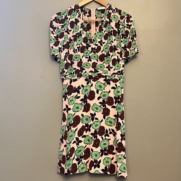 NWT Sandro Antropique Petale Floral Dress, Pink/Green/Brown, 100% Silk, Size 4/6 - Picture 6 of 11